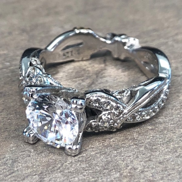 14K White Gold Twisting Vintage Engagement Ring